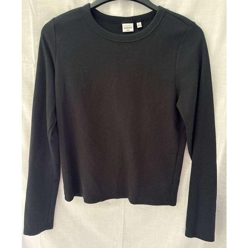 Sunday Best Aritzia Black Waffle Knit Long Sleeve Top Size Large